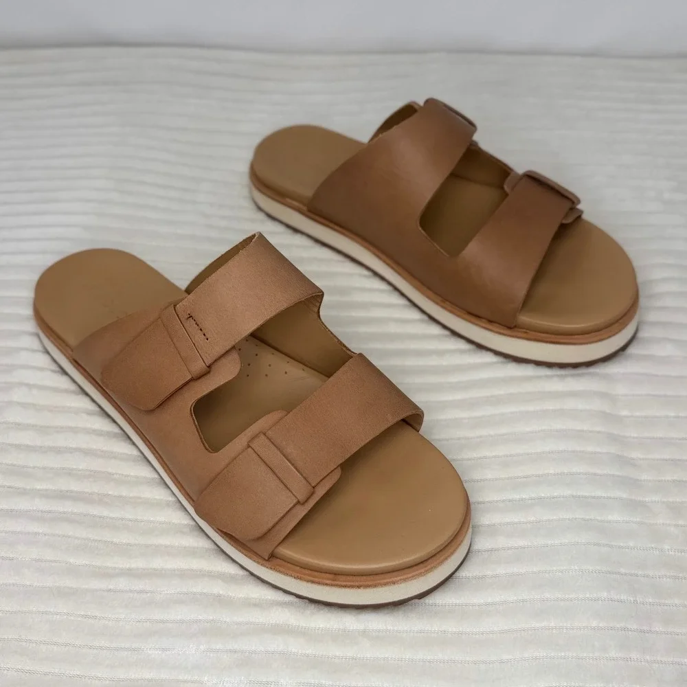 Nisolo Ella Go-To Flatform Women's 8 Sandal Almond Leather Double Strap Slide